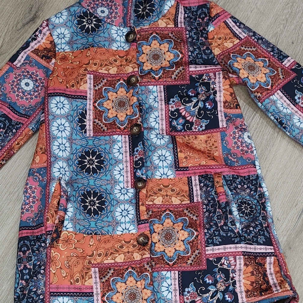 Colorful Patchwork Hooded Coat - image 2
